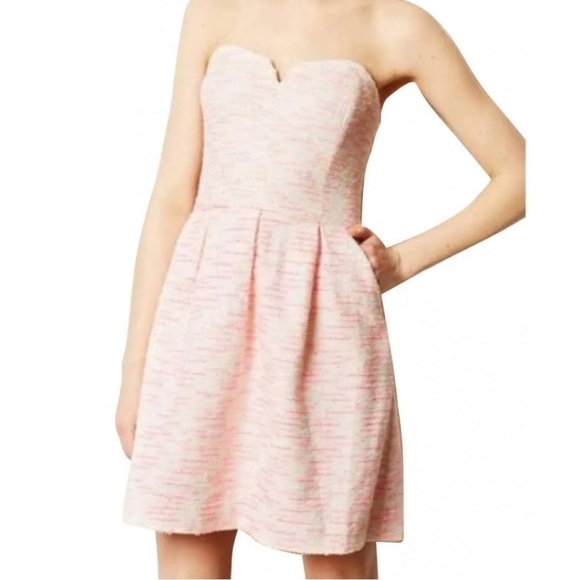 ANTHROPOLOGIE Moulinette Soeurs Strapless Pink Sparkle Tweed Cocktail Dress - Picture 1 of 6